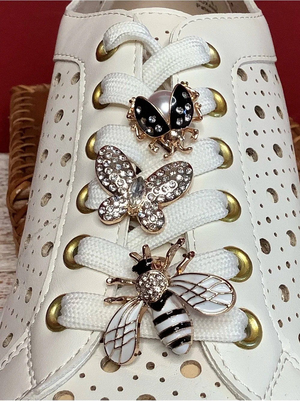 DV Roxanne Off White Airy Platform Sneakers Bee & Butterfly Bling Charms - Picture 12 of 16